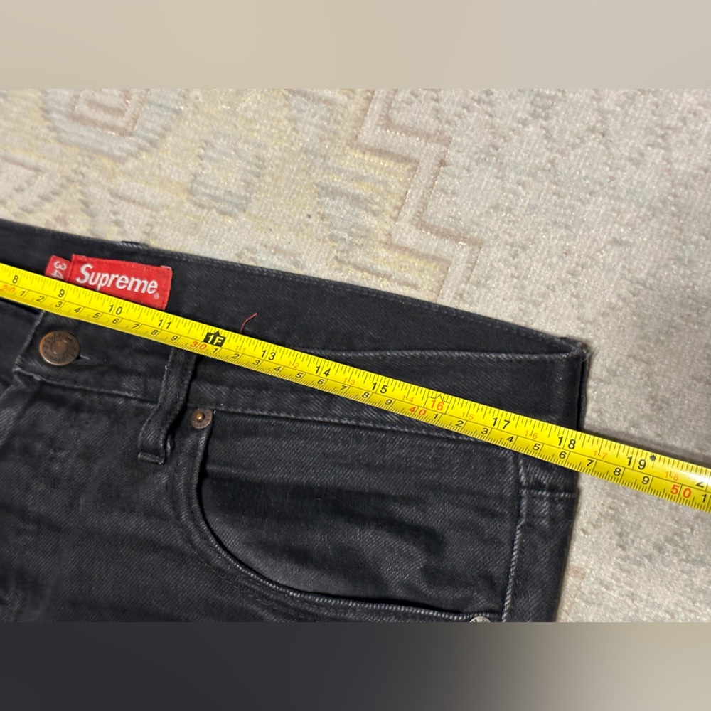 SUPREME  100% COTTON AND PATCH COW LEATHER MENS BLACK COLOR JEAN SIZE 34 - Picture 8 of 12